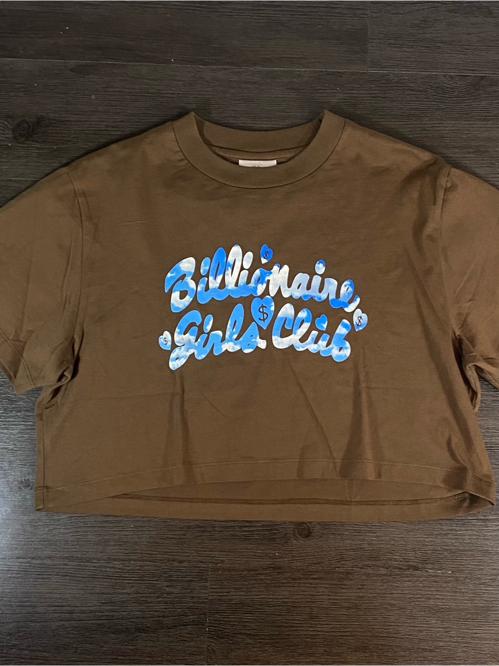 Billionaire Girls Club Exclusive Brown Crop Tee Blue Logo XL Sky Limited